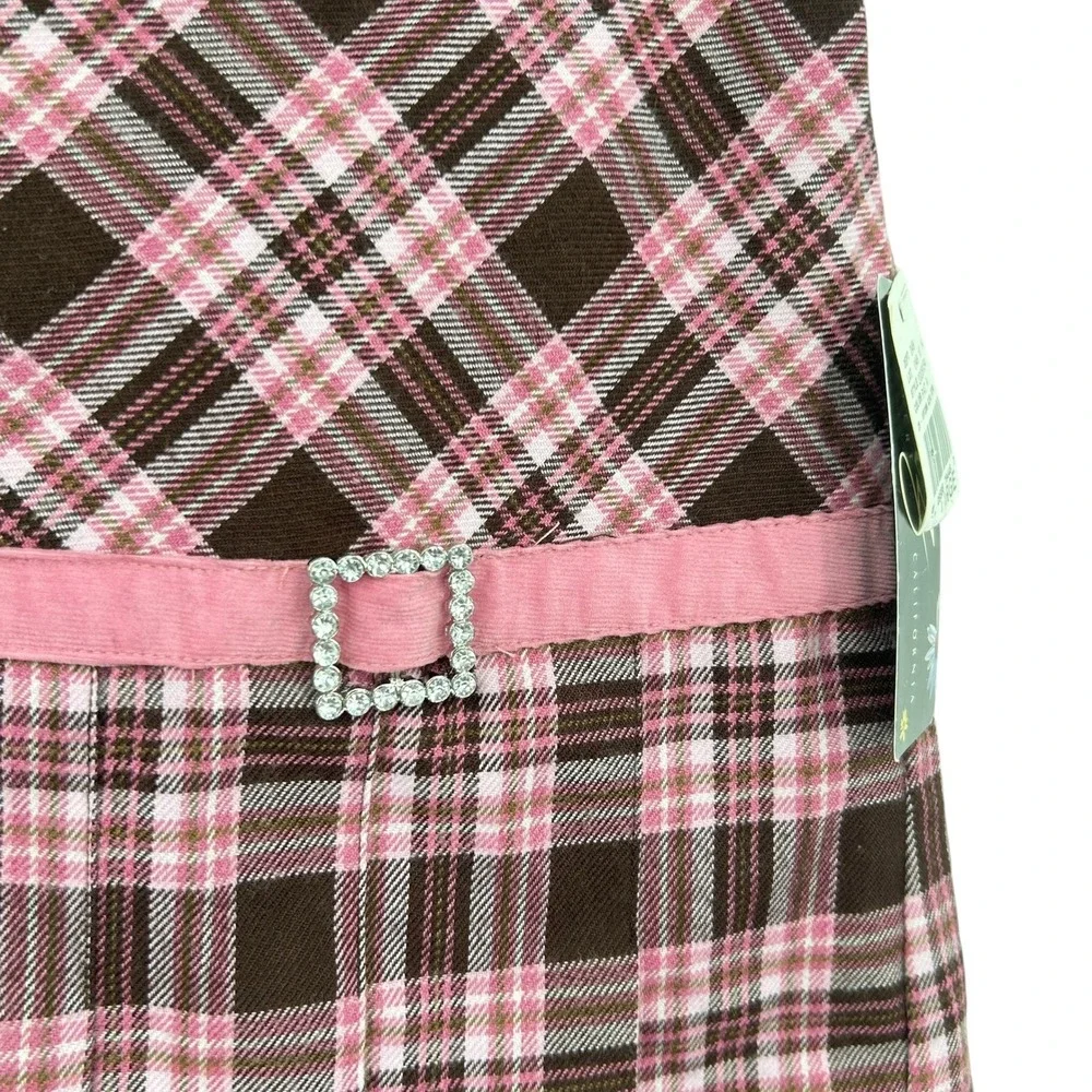 Y2K Plaid‎ Mini Skirt XL Pink Brown Pleated Coquette Preppy Mallcore Schoolgirl